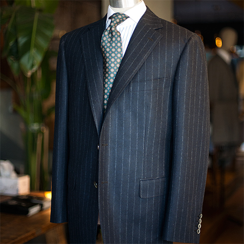Canonico flannel navy chalkstripe suit