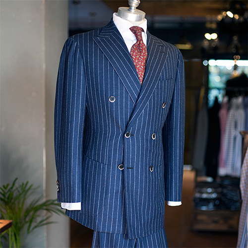 Canonico flannel navy chalkstripe dobule breasted suit