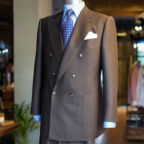 Huddersfield cloth solid brown double breasted suit