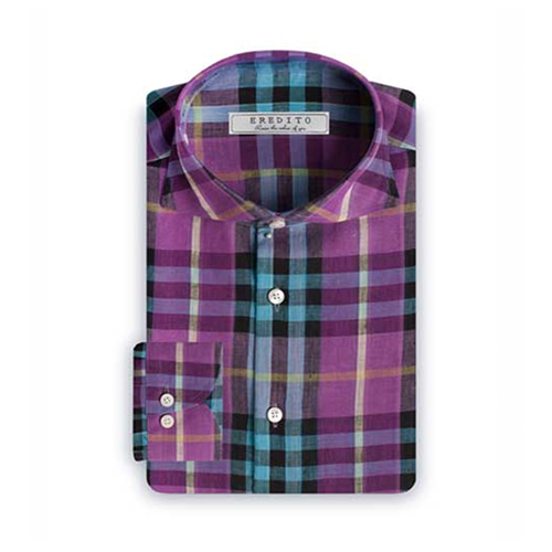 EREDITO Linen Purple Check Shirt