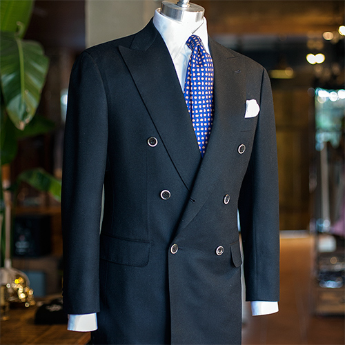 Canonico flannel solid black longturn double breasted suit