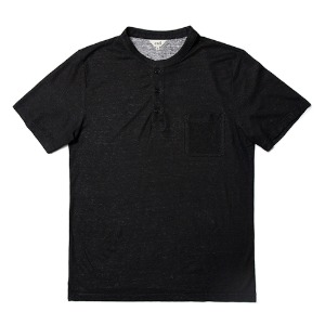 ERD Linen henley neck T - shirts - Black
